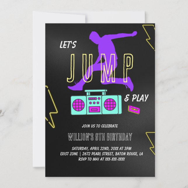 Invitation Neon Let's Jump Anniversaire de enfant Party (Devant)