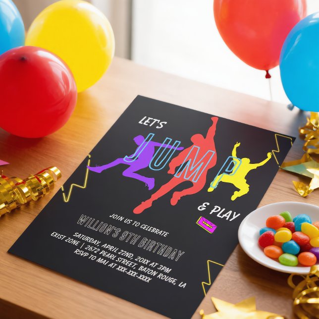 Invitation Neon Let's Jump Anniversaire de enfant Party (Créateur téléchargé)