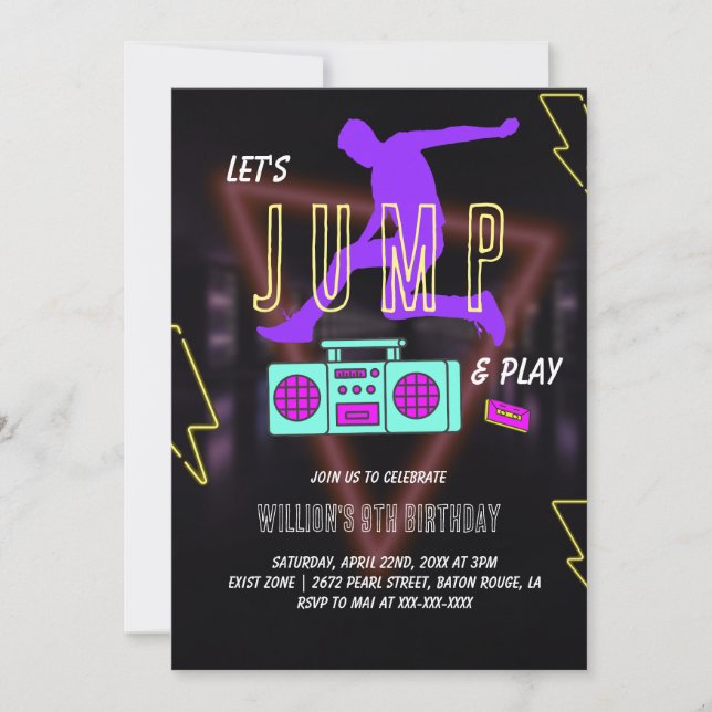 Invitation Neon Let's Jump Anniversaire de enfant Party (Devant)