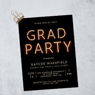 Invitation Neon Lights Black Photo Grad Party