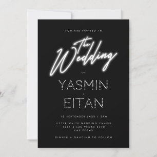 Invitation Neon Lights Black White Mariage informel