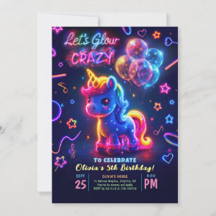 Invitation Neon Lights brillant amusant Unicorn Anniversaire