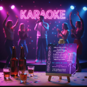 Invitation Neon Lights & Microphone Karaoke Party