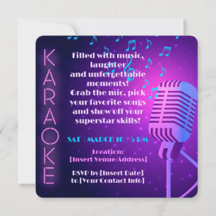 Invitation Neon Lights & Microphone Karaoke Party