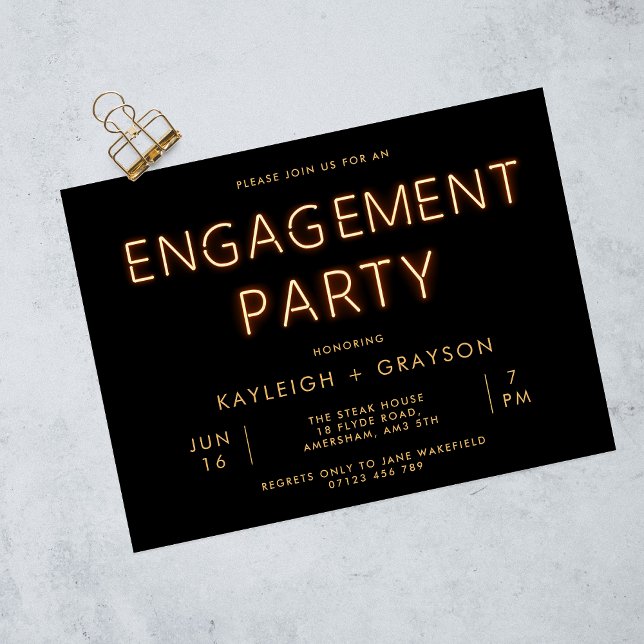 Invitation Neon Lights Sur Black Engagement Party (Créateur téléchargé)