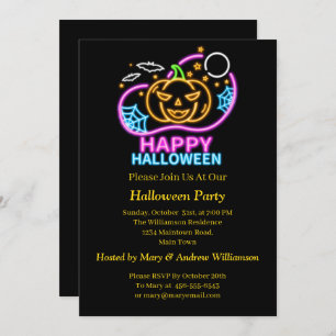 Invitation Neon Llow Look Halloween Citrouilles chauves-souri
