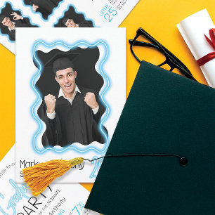 Invitation Neon Llow Wavy Frontière Photo Party Graduation