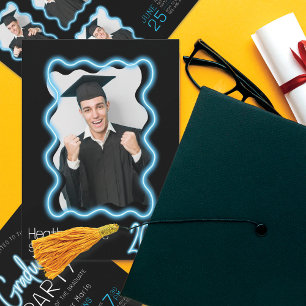 Invitation Neon Llow Wavy Frontière Photo Party Graduation