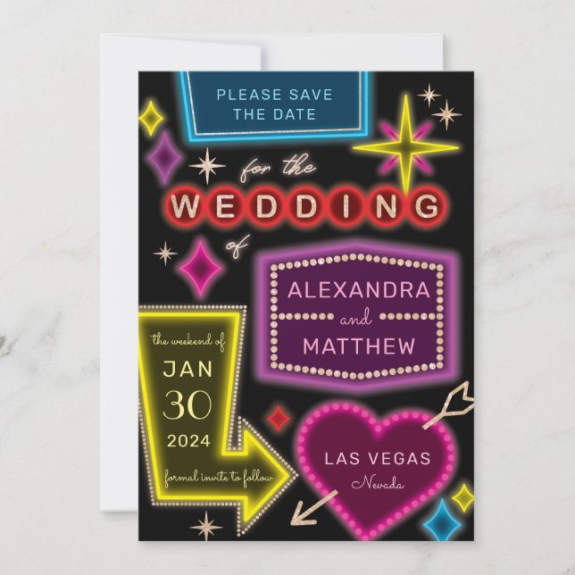 Invitation Neon Marquee Signs Las Vegas Enregistrer la date (Devant)
