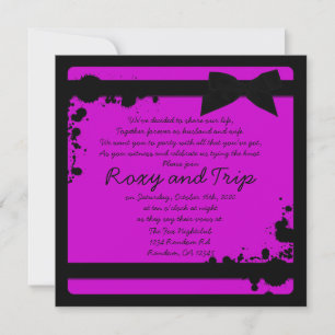 Invitation Neon mauve grunge noir ruban invite mariage
