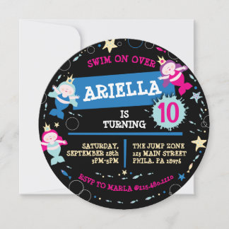 Invitation NEON Mermaid Sea Life Poisson Starfish Fête d'anni