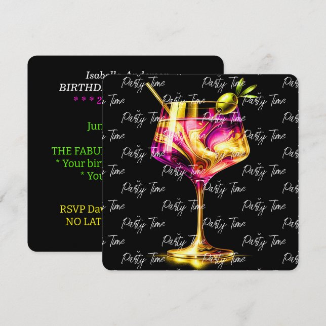 Invitation Neon Modern Party Time Personnalisé (Devant / Derrière)
