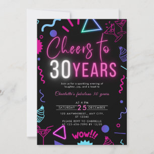 Invitation Neon moderne encourage à 30 ans 30e anniversaire f