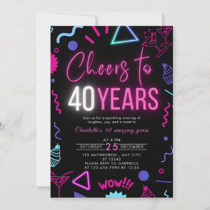 Invitation Neon moderne encourage à 40 ans 40e anniversaire f