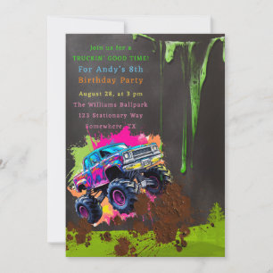 Invitation Neon Monster Truck Boy fête d'anniversaire