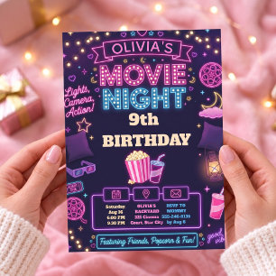Invitation Neon Movie Night Anniversaire