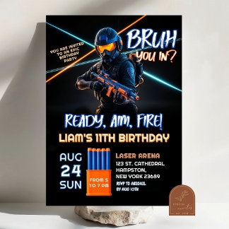 Invitation Neon Nerf Bataille Dart Gun Jeu Anniversaire Garço