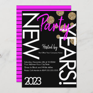Invitation Neon New Years Party 2023 Typographie blanche rose