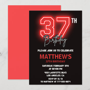 Invitation Neon Noir Rouge Hommes Sport 37e anniversaire
