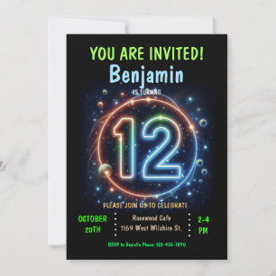 Invitation Neon Number Boy 12e anniversaire