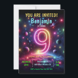 Invitation Neon Number Boy 9e anniversaire<br><div class="desc">Neon Number Boy 9th Birthday Invitation</div>