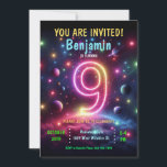Invitation Neon Number Boy 9e anniversaire<br><div class="desc">Neon Number Boy 9th Birthday Invitation</div>
