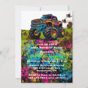 Invitation Neon Paint Monster Truck Boy Anniversaire