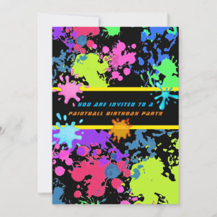 Invitation Neon Paint Splatter Paintball