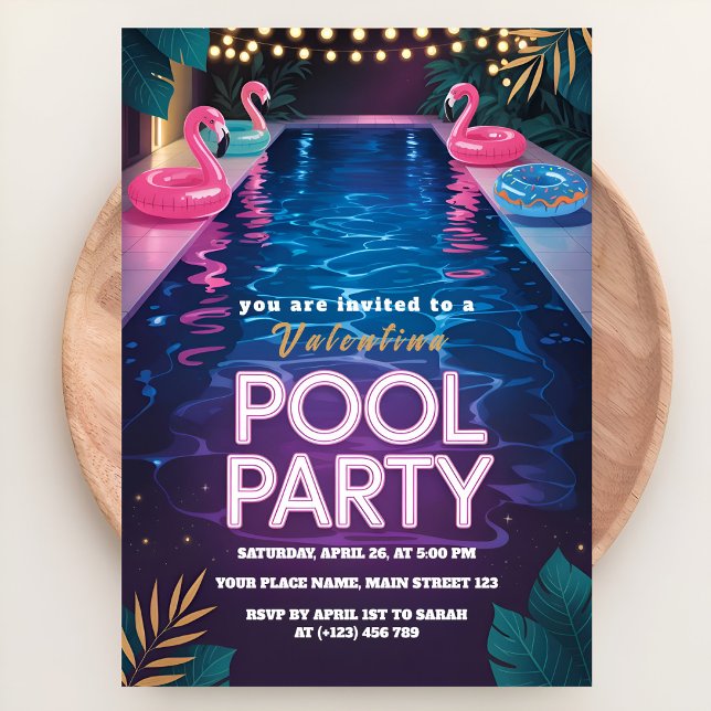 Invitation Neon Palm Springs Pool Party Birthday (Créateur téléchargé)