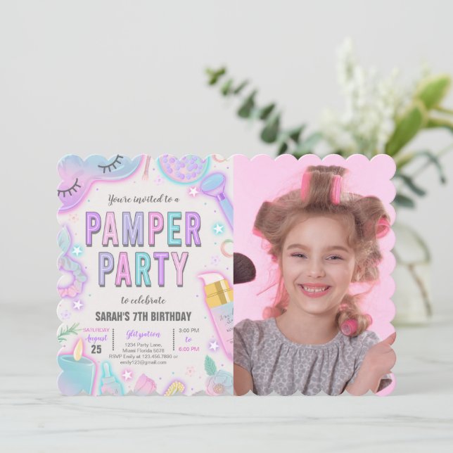 Invitation Neon Pamper Spa Party Anniversaire Photo (Debout devant)