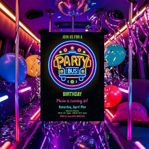 Invitation Neon Party Bus Glow Hopping 21e anniversaire