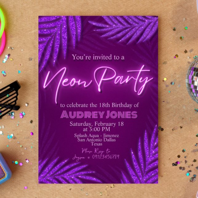 Invitation Neon Party - Lumière - Violet (Neon Party - Glow - Purple Invitation)