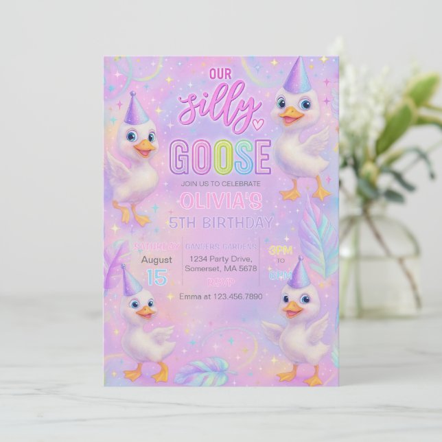 Invitation Neon Pastel Silly Goose Anniversaire Fête Invitati (Debout devant)
