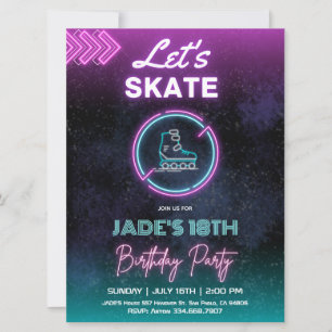 Invitation Neon Patinage sur glace Anniversaire Fête Invitati