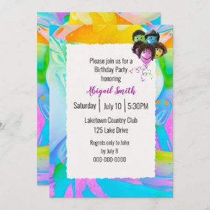Invitation Neon People Balloons fête d'anniversaire