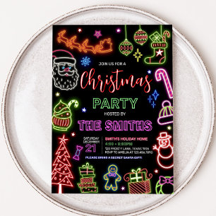 Invitation Neon Père Noël Christmas Party