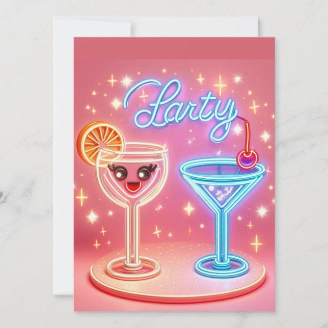 Invitation néon personnalisée pour fête (Devant)