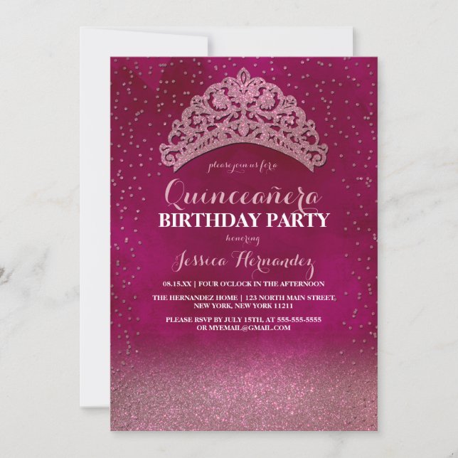 Invitation Neon Pink Confetti Tiara Parties scintillant de la (Devant)