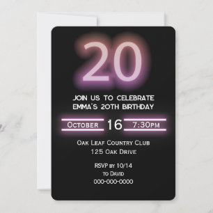 Invitation Neon Pink fête du 20e anniversaire