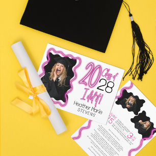 Invitation Neon Pink Glow Class of 2025 Photo Graduation