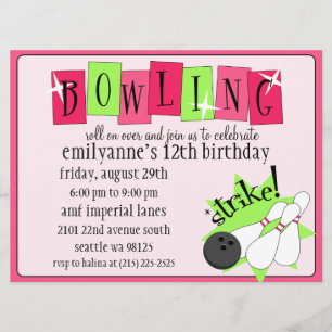 Invitation Neon Pink & Green Bowling Anniversaire Totalement 