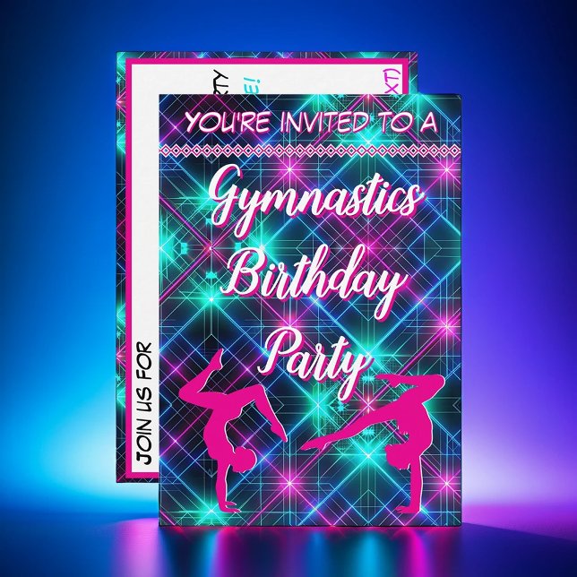 Invitation Neon Pink Gymnastique Glow Birthday Party (Créateur téléchargé)