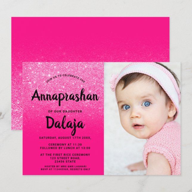 Invitation Neon pink parties scintillant sombre scénario phot (Devant / Derrière)