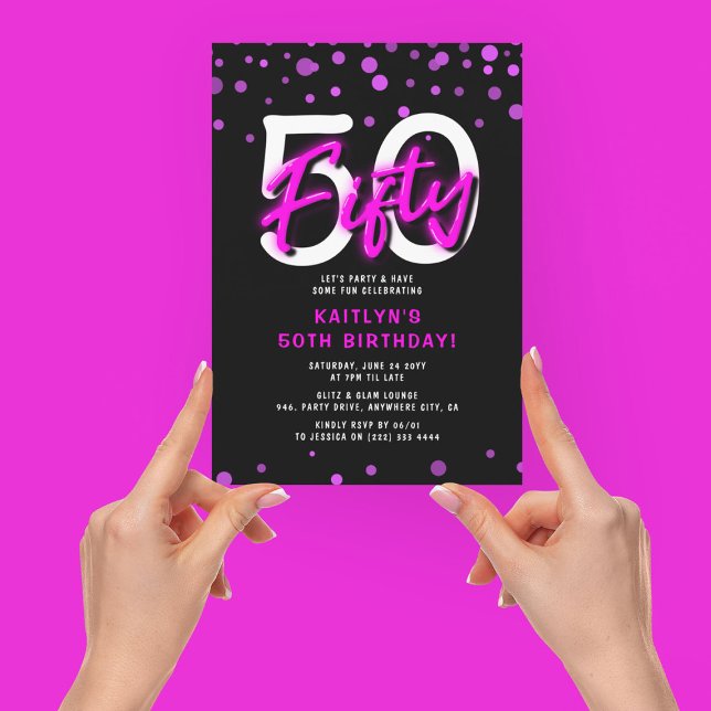Invitation Neon Pink Trente 50e fête d'anniversaire (Créateur téléchargé)