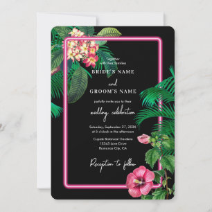 Invitation Neon Pink Tropical Retro Botanical Mariage