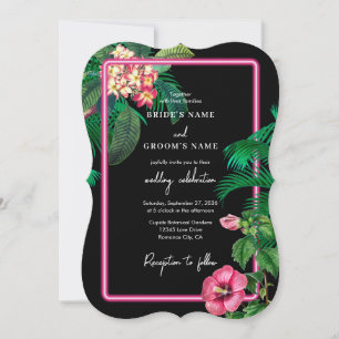 Invitation Neon Pink Tropical Retro Botanical Mariage