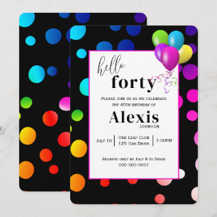 Invitation Neon Pois pour la fête du 40e anniversaire