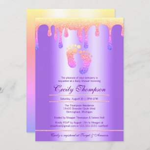 Invitation Neon Rainbow Parties scintillant Drip Luxury Baby