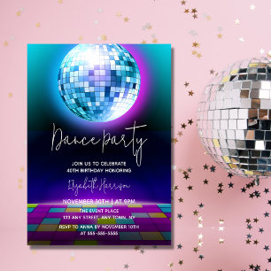 Invitation Neon Retro Dance Disco Anniversaire