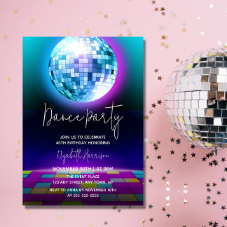 Invitation Neon Retro Dance Disco Anniversaire